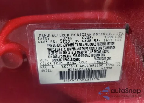 2012 Nissan Versa S from USA, damaged, VIN 3N1CN7AP0CL835996